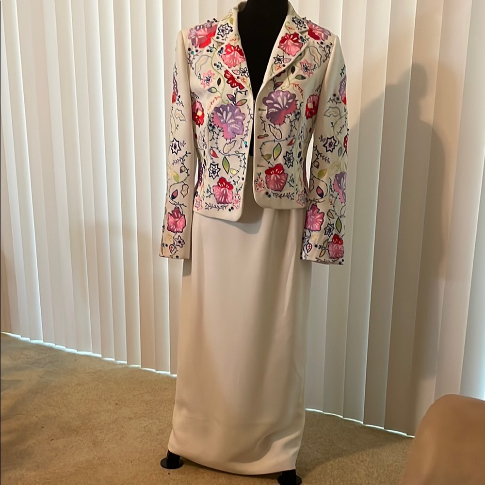 Floral Embroidered Jacket and Dress Set